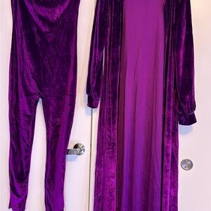Purple Velvet Jumpsuit and Robe Set